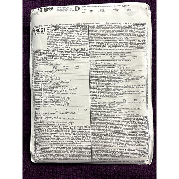 mcCalls 6051 Apron ironing board cover organizer bins clothes pin holder - Picture 3 of 7